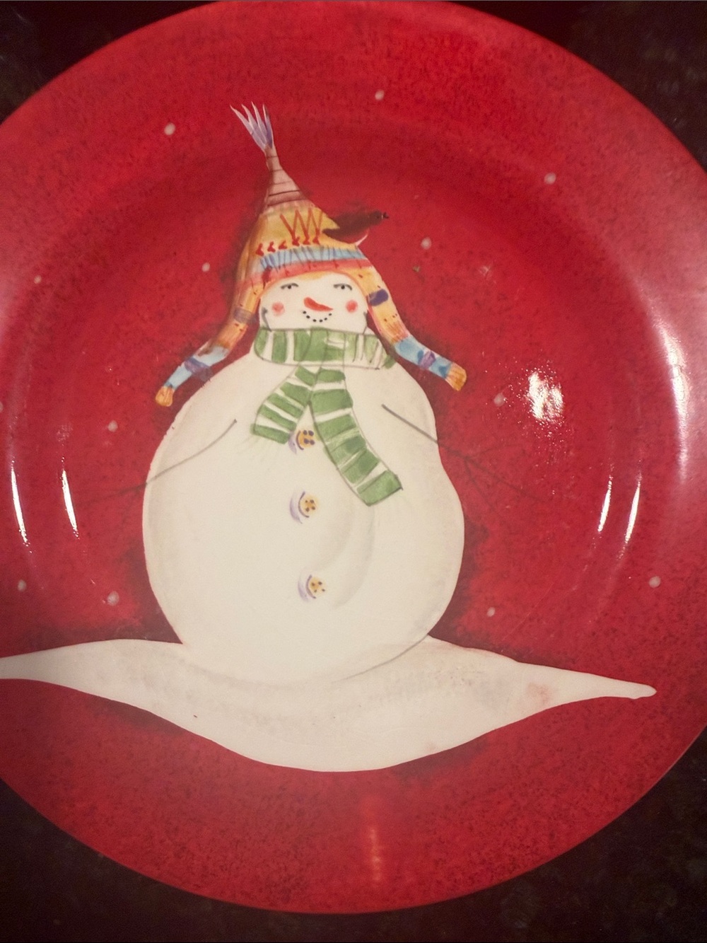 Sakura Red Snowman Holiday Plate with Multicolor Hat